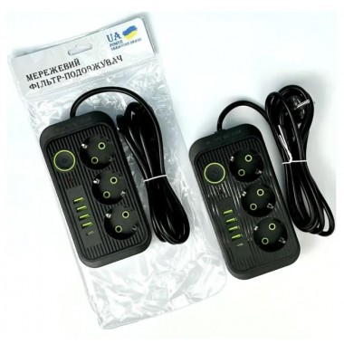 Сетевой фильтр питания UA Power Socket F09U на 185 см 3 розетки +4USB +Type-C Port , сетевой удлинитель