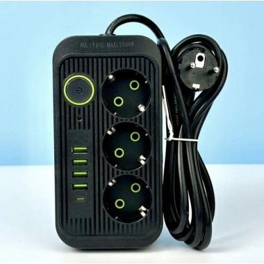 Сетевой фильтр питания UA Power Socket F09U на 185 см 3 розетки +4USB +Type-C Port , сетевой удлинитель