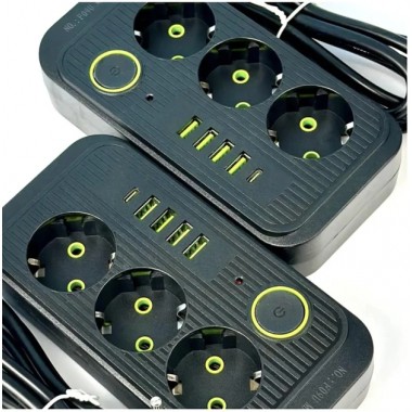Сетевой фильтр питания UA Power Socket F09U на 185 см 3 розетки +4USB +Type-C Port , сетевой удлинитель