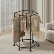 Напольная вешалка для одежды с поворотным механизмом на 360° и колесами