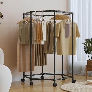 Напольная вешалка для одежды с поворотным механизмом на 360° и колесами