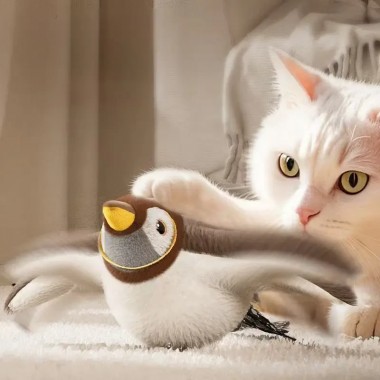 Музыкальная плюшевая игрушка для кошек и собак с подвижным крыльями Летающая птичка