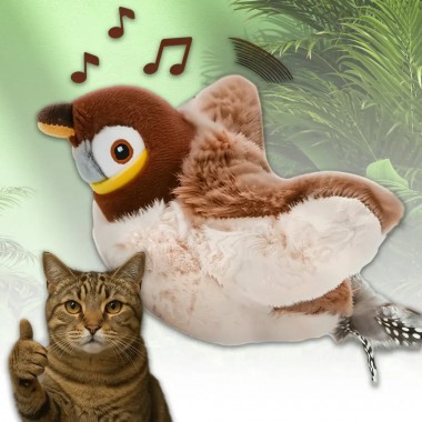 Музыкальная плюшевая игрушка для кошек и собак с подвижным крыльями Летающая птичка