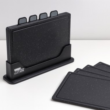 Набор разделочных досок Zepline ZP-00220 Черный — 5 предметов с подставкой