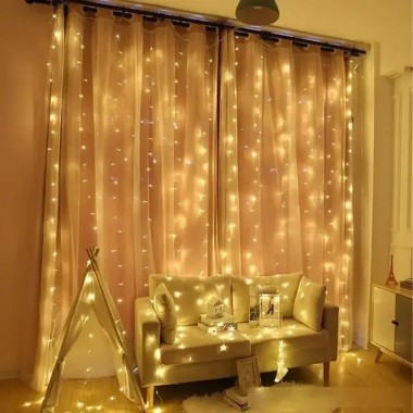 Новогодняя яркая USB гирлянда-штора на 200 LED 3х2 м и 10 нитей SFK-43 Теплый белый Новогодняя яркая USB гирлянда-штора на 200 LED 3х2 м и 10 нитей SFK-43 Теплый белый