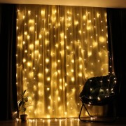 Новогодняя яркая USB гирлянда-штора на 200 LED 3х2 м и 10 нитей SFK-43 Теплый белый