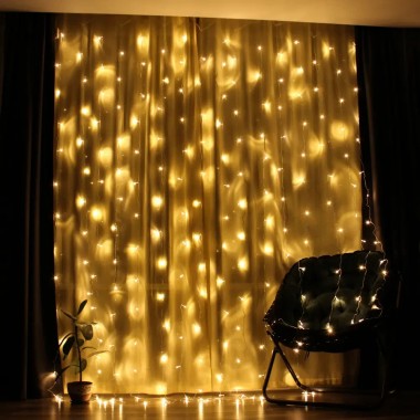 Новогодняя яркая USB гирлянда-штора на 200 LED 3х2 м и 10 нитей SFK-43 Теплый белый Новогодняя яркая USB гирлянда-штора на 200 LED 3х2 м и 10 нитей SFK-43 Теплый белый