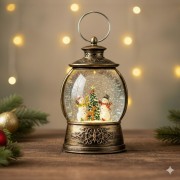 Рождественский Светильник-Фонарь с Эффектом Снегопада и Музыкой (Питание USB/Батарейки)