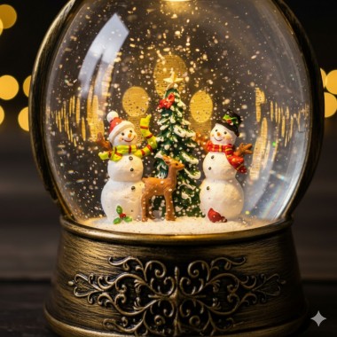 Рождественский Светильник-Фонарь с Эффектом Снегопада и Музыкой (Питание USB/Батарейки)