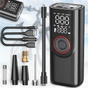 Портативный компрессор с цифровым дисплеем, LED-фонариком и набором насадок ATJ-9566 3х2000mAh