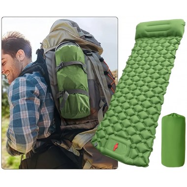 Надувной матрас 190х58х5 см с встроенным насосом и подушкой Зеленый Надувной матрас 190х58х5 см с встроенным насосом и подушкой Зеленый