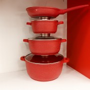 Набор кухонной посуды с гранитным антипригарным покрытием Красный на 9 предметов Bellmax Cookware BM-120