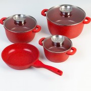 Набор кухонной посуды с гранитным антипригарным покрытием Красный на 9 предметов Bellmax Cookware BM-120