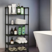 Универсальная напольная этажерка-стеллаж с колёсиками 5-ярусная 120×50×26 см, металлическая, чёрная