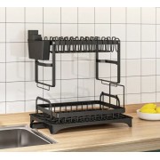 Сушилка двухуровневая для посуды из нержавеющей стали Черная Удобная сушилка для посуды