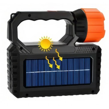 Ручной аккумуляторный светодиодный фонарь с солнечной батареей функцией PowerBank и 3 лампочками OK-718S-B