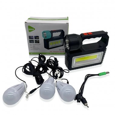 Солнечная зарядная станция OK-718S-A с LED+COB фонарём 10 Вт, PowerBank, солнечная панель, 3 выносные лампы, аккумуляторная ручная