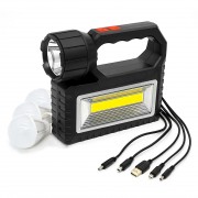 Солнечная зарядная станция OK-718S-A с LED+COB фонарём 10 Вт, PowerBank, солнечная панель, 3 выносные лампы, аккумуляторная ручная