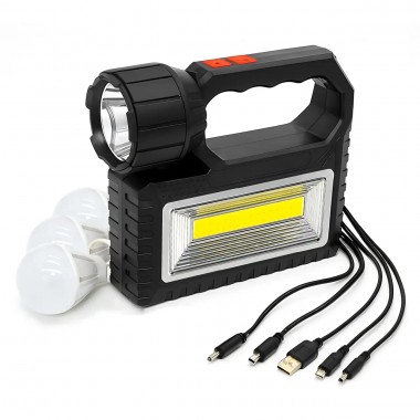 Солнечная зарядная станция OK-718S-A с LED+COB фонарём 10 Вт, PowerBank, солнечная панель, 3 выносные лампы, аккумуляторная ручная