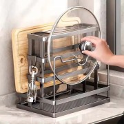 Кухонный органайзер с подставкой для хранения ножей крышек приборов и разделочных дос27,5×23,5×18 см, нержавеющая сталь, серый