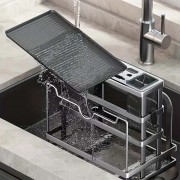 Кухонный органайзер с подставкой для хранения ножей крышек приборов и разделочных дос27,5×23,5×18 см, нержавеющая сталь, серый