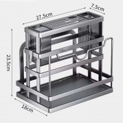 Кухонный органайзер с подставкой для хранения ножей крышек приборов и разделочных дос27,5×23,5×18 см, нержавеющая сталь, серый