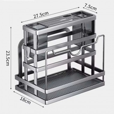 Кухонный органайзер с подставкой для хранения ножей крышек приборов и разделочных дос27,5×23,5×18 см, нержавеющая сталь, серый