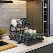 Органайзер-сушилка для посуды 2-х уровневый 102-30 / Сушка для посуды с поддоном / Настольная сушилка