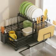 Органайзер-сушилка для посуды 2-х уровневый 102-30 / Сушка для посуды с поддоном / Настольная сушилка
