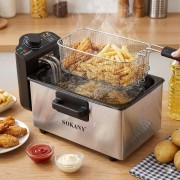 Электрическая фритюрница SOKANY WJ-800, 3,5 л, 2000 Вт, с крышкой, съёмной чашей и защитой от перегрева