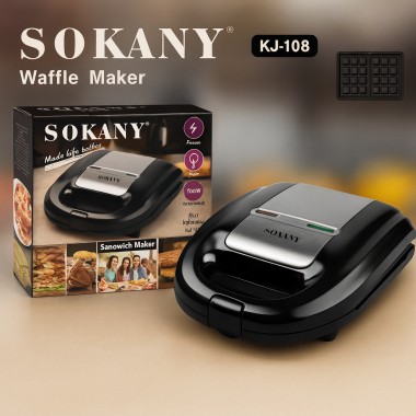 Вафельница Sokany KJ-108W антипригарное покрытие Черный 750 Вт