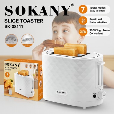 Двойной бытовой тостер для хлеба и 7 температурных режимов Sokany SK-08111 с режимом подогрева 750 Вт Двойной бытовой тостер для хлеба и 7 температурных режимов Sokany SK-08111 с режимом подогрева 750 Вт