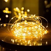 Новогодняя LED гирлянда с серым проводом с пультом управления и питанием от USB Капля Росы Теплый Белый 20м