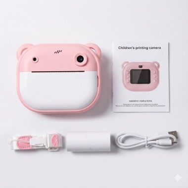 Детский фотоаппарат-принтер JE-ET 2003, 24 Мп, моментальная печать, розовый