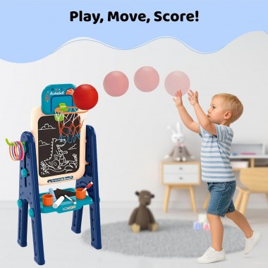 Детский двусторонний мольберт OLEOCA 4-в-1 с магнитной доской, меловой доской и набором аксессуаров Детский двусторонний мольберт OLEOCA 4-в-1 с магнитной доской, меловой доской и набором аксессуаров