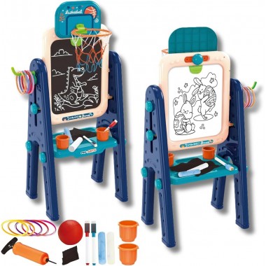 Детский двусторонний мольберт OLEOCA 4-в-1 с магнитной доской, меловой доской и набором аксессуаров Детский двусторонний мольберт OLEOCA 4-в-1 с магнитной доской, меловой доской и набором аксессуаров