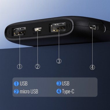 Повербанк LENYES PX167 10000 mAh с LED-индикатором и 2 USB, черный