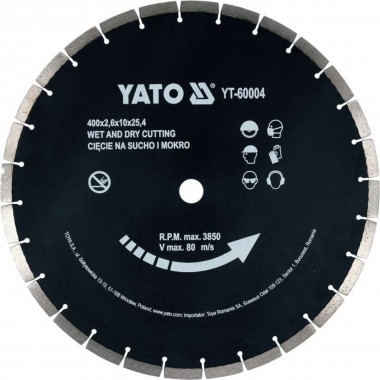 Алмазный сегментный диск по бетону YATO: Ø = 400 × 25,4 мм, t = 3,6 мм, к YT-84820