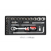 Набор торцевых головок YATO: квадрат 1/2", M10–32 с инструментами. 25 шт.