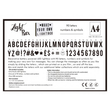 Интерьерный лайтбокс с буквами (А4 96 букв)