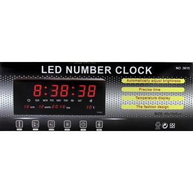 Годинники настінні LED MHZ 3615, червоні Годинники настінні LED MHZ 3615, червоні