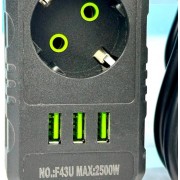 Подовжувач UA Power F43U 3USB на 3 розетки, 4 м, чорний