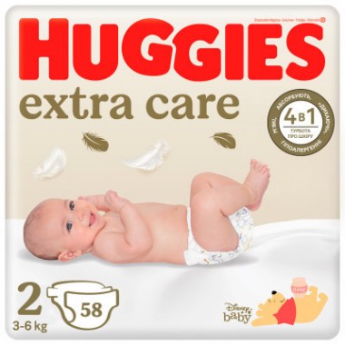 Подгузники Huggies Extra Care 2 (3-6 кг) 58 шт (5029053578071) Подгузники Huggies Extra Care 2 (3-6 кг) 58 шт (5029053578071)