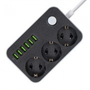 Сетевой фильтр питания ColorWay CW-CHЕ36B, 3 розетки/6USB Black 1.8M (CW-CHE36B)