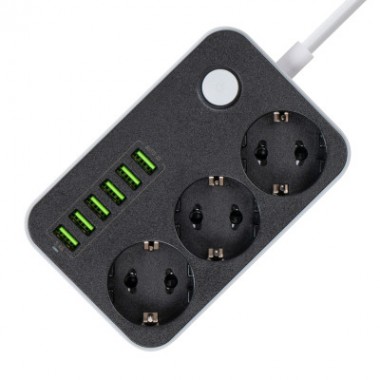 Сетевой фильтр питания ColorWay CW-CHЕ36B, 3 розетки/6USB Black 1.8M (CW-CHE36B)