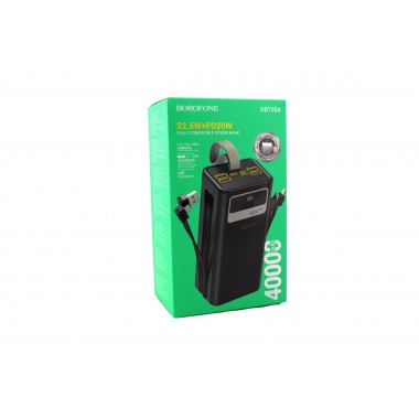 УМБ портативное зарядное Power Bank BOROFONE DBT35A 40000mAh со встроенными кабелями, черное
