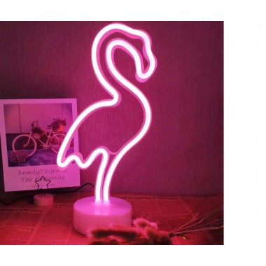 Неоновый ночник-светильник Фламинго LED для комнаты работает от батареек и USB