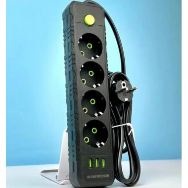 Удлинитель UA Power F44U на 4 розетки, 3USB, 6 м, черный