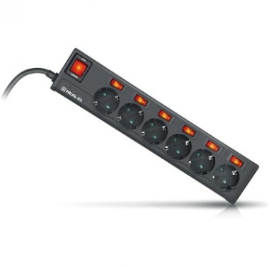 Сетевой фильтр питания REAL-EL RS-6 EXTRA 1.8m, black (EL122300001)