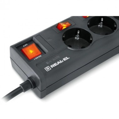 Сетевой фильтр питания REAL-EL RS-6 EXTRA 1.8m, black (EL122300001)